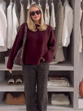 Knitted O Neck Thicken Warm Wine Pullover Fashion Long Sleeve Loose Sweater